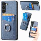 For Samsung Galaxy S23+ 5G Carbon Fiber Card Wallet Folding Ring Holder Phone Case(Blue) - 1