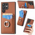 For Samsung Galaxy S23 Ultra 5G Carbon Fiber Card Wallet Folding Ring Holder Phone Case(Brown) - 1