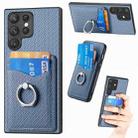 For Samsung Galaxy S23 Ultra 5G Carbon Fiber Card Wallet Folding Ring Holder Phone Case(Blue) - 1