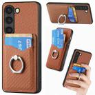 For Samsung Galaxy S23 5G Carbon Fiber Card Wallet Folding Ring Holder Phone Case(Brown) - 1