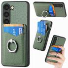 For Samsung Galaxy S23 5G Carbon Fiber Card Wallet Folding Ring Holder Phone Case(Green) - 1