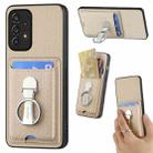 For Samsung Galaxy A23Carbon Fiber Card Wallet Folding Ring Holder Phone Case(Khaki) - 1