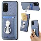 For Samsung Galaxy S20+ Carbon Fiber Card Wallet Ring Holder Phone Case(Blue) - 1