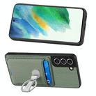 For Samsung Galaxy S21 FE 5G Carbon Fiber Card Wallet Ring Holder Phone Case(Green) - 4