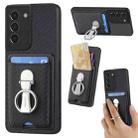 For Samsung Galaxy S21+ 5G Carbon Fiber Card Wallet Folding Ring Holder Phone Case(Black) - 1