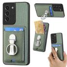 For Samsung Galaxy S21+ 5G Carbon Fiber Card Wallet Folding Ring Holder Phone Case(Green) - 1