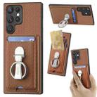 For Samsung Galaxy S22 Ultra 5G Carbon Fiber Card Wallet Folding Ring Holder Phone Case(Brown) - 1