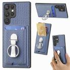 For Samsung Galaxy S22 Ultra 5G Carbon Fiber Card Wallet Folding Ring Holder Phone Case(Blue) - 1