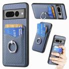 For Google Pixel 7 Pro Carbon Fiber Card Wallet Ring Holder Phone Case(Blue) - 1