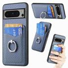 For Google Pixel 8 Pro Carbon Fiber Card Wallet Ring Holder Phone Case(Blue) - 1