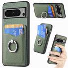 For Google Pixel 8 Pro Carbon Fiber Card Wallet Ring Holder Phone Case(Green) - 1