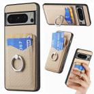 For Google Pixel 8 Pro Carbon Fiber Card Wallet Ring Holder Phone Case(Khaki) - 1