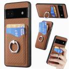 For Google Pixel  6A Carbon Fiber Card Wallet Ring Holder Phone Case(Brown) - 1