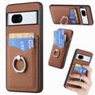 For Google Pixel 7A Carbon Fiber Card Wallet Ring Holder Phone Case(Brown) - 1