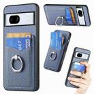 For Google Pixel 7A Carbon Fiber Card Wallet Ring Holder Phone Case(Blue) - 1