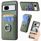 For Google Pixel 7A Carbon Fiber Card Wallet Ring Holder Phone Case(Green) - 1