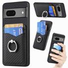 For Google Pixel 7 Carbon Fiber Card Wallet Ring Holder Phone Case(Black) - 1