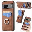 For Google Pixel 7 Carbon Fiber Card Wallet Ring Holder Phone Case(Brown) - 1