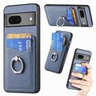 For Google Pixel 7 Carbon Fiber Card Wallet Ring Holder Phone Case(Blue) - 1