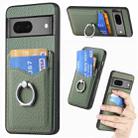 For Google Pixel 7 Carbon Fiber Card Wallet Ring Holder Phone Case(Green) - 1