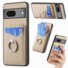 For Google Pixel 7 Carbon Fiber Card Wallet Ring Holder Phone Case(Khaki) - 1