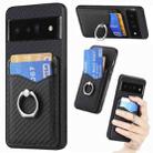 For Google  Pixel 6 Pro Carbon Fiber Card Wallet Ring Holder Phone Case(Black) - 1