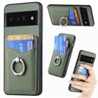 For Google  Pixel 6 Pro Carbon Fiber Card Wallet Ring Holder Phone Case(Green) - 1