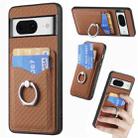 For Google Pixel 8 Carbon Fiber Card Wallet Ring Holder Phone Case(Brown) - 1