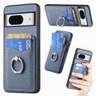 For Google Pixel 8 Carbon Fiber Card Wallet Ring Holder Phone Case(Blue) - 1
