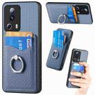 For Xiaomi Redmi Note 12 5G Carbon Fiber Card Wallet Ring Holder Phone Case(Blue) - 1