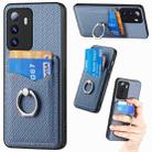 For Xiaomi Redmi  Note 10 5G Carbon Fiber Card Wallet Ring Holder Phone Case(Blue) - 1