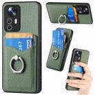 For Xiaomi 12T Pro Carbon Fiber Card Wallet Ring Holder Phone Case(Green) - 1