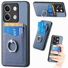 For Xiaomi Redmi Note 13 Carbon Fiber Card Wallet Ring Holder Phone Case(Blue) - 1