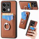 For Xiaomi Redmi Note 13 Pro+ Carbon Fiber Card Wallet Ring Holder Phone Case(Brown) - 1