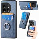 For OnePlus 11 Carbon Fiber Card Wallet Ring Holder Phone Case(Blue) - 1