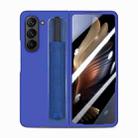 For Samsung   Galaxy Z Fold5 5G Integrated Film Wrist Grip Leather Phone Case with Pen Slot(Dark Blue) - 1