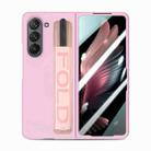 For Samsung   Galaxy Z Fold5 5G Integrated Film Wrist Grip Leather Phone Case with Pen Slot(Pink) - 1