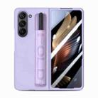 For Samsung   Galaxy Z Fold5 5G Integrated Film Wrist Grip Leather Phone Case with Pen Slot(Purple) - 1