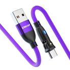 ENKAY 180 Degrees Rotating USB to Type-C 3A Fast Charging Data Cable with LED Light, Length:2m(Purple) - 1