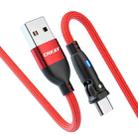 ENKAY 180 Degrees Rotating USB to Type-C 3A Fast Charging Data Cable with LED Light, Length:2m(Red) - 1