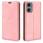 For Motorola Moto G24 Power Retro-skin Magnetic Suction Leather Phone Case(Pink) - 1