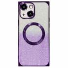 For iPhone 14 Plus Square Gradient Magsafe Electroplating TPU Phone Case(Purple) - 1