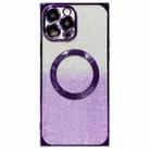 For iPhone 14 Pro Max Square Gradient Magsafe Electroplating TPU Phone Case(Purple) - 1