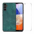 For Samsung Galaxy A14 ENKAY Retro Leather Skin PC Phone Case with High Aluminum-silicon Glass Film(Green) - 1