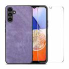 For Samsung Galaxy A14 ENKAY Retro Leather Skin PC Phone Case with High Aluminum-silicon Glass Film(Purple) - 1