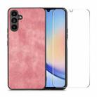 For Samsung Galaxy A34 5G ENKAY Retro Leather Skin PC Phone Case with High Aluminum-silicon Glass Film(Pink) - 1