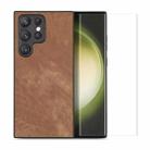 For Smausng Galaxy S23 Ultra 5G ENKAY Retro Leather Skin PC Phone Case with Soft PET Film(Brown) - 1