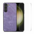 For Samsung Galaxy S23 5G ENKAY Retro Leather Skin PC Phone Case with 0.18mm Glass Film(Purple) - 1