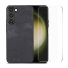 For Samsung Galaxy S23+ 5G ENKAY Retro Leather Skin PC Phone Case with 0.18mm Glass Film(Black) - 1