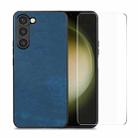 For Samsung Galaxy S23+ 5G ENKAY Retro Leather Skin PC Phone Case with 0.18mm Glass Film(Blue) - 1